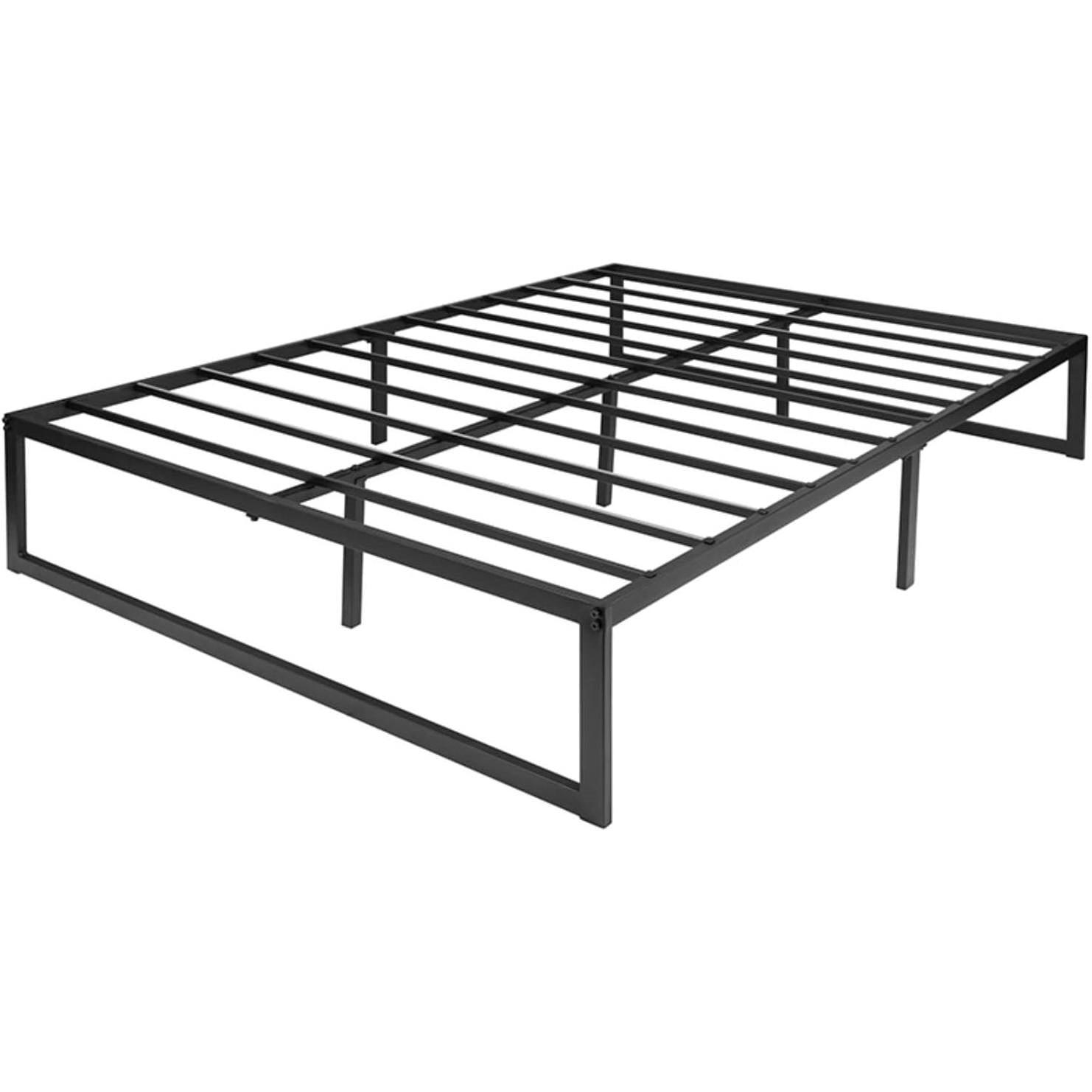 Queen Size 14 Inch High Heavy Duty Black Metal Platform Bed Frame - PRHOMZ