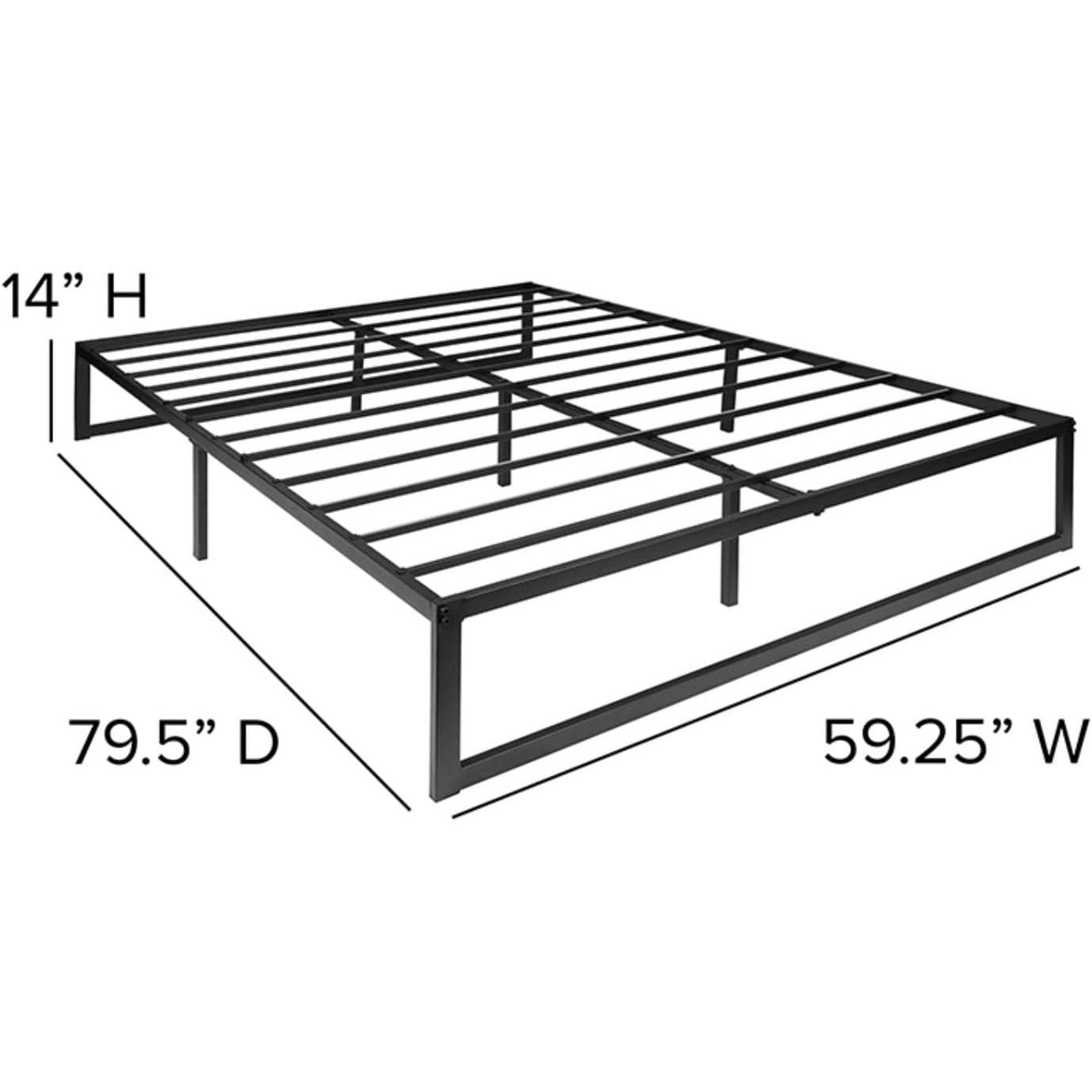 Queen Size 14 Inch High Heavy Duty Black Metal Platform Bed Frame - PRHOMZ