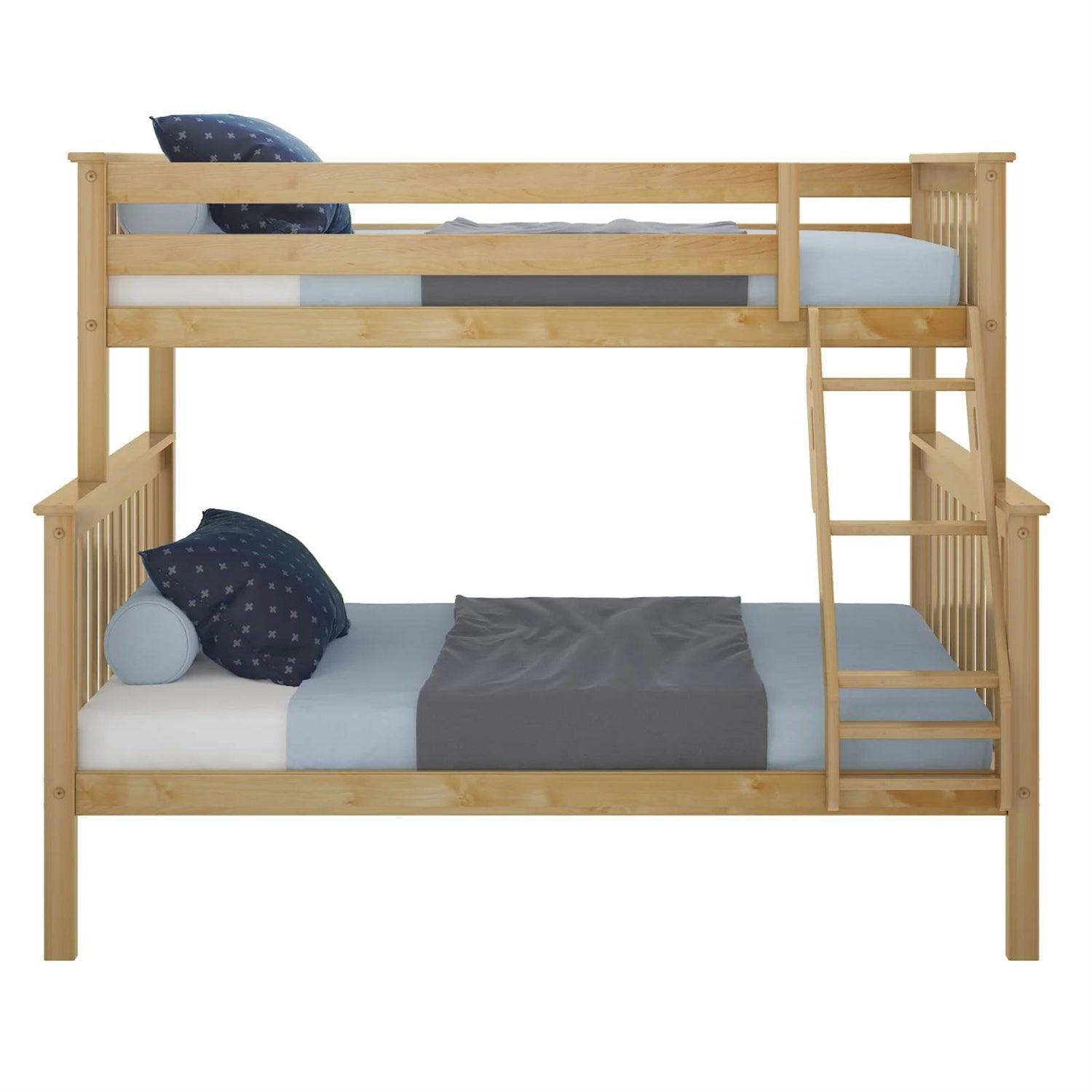 Twin over Full size Solid Wooden Bunk Bed in Natural Pine Wood Finish - PRHOMZ