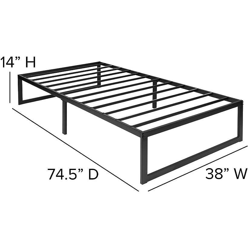 Twin Size 14 Inch Black Metal Steel Slat Platform Bed - PRHOMZ