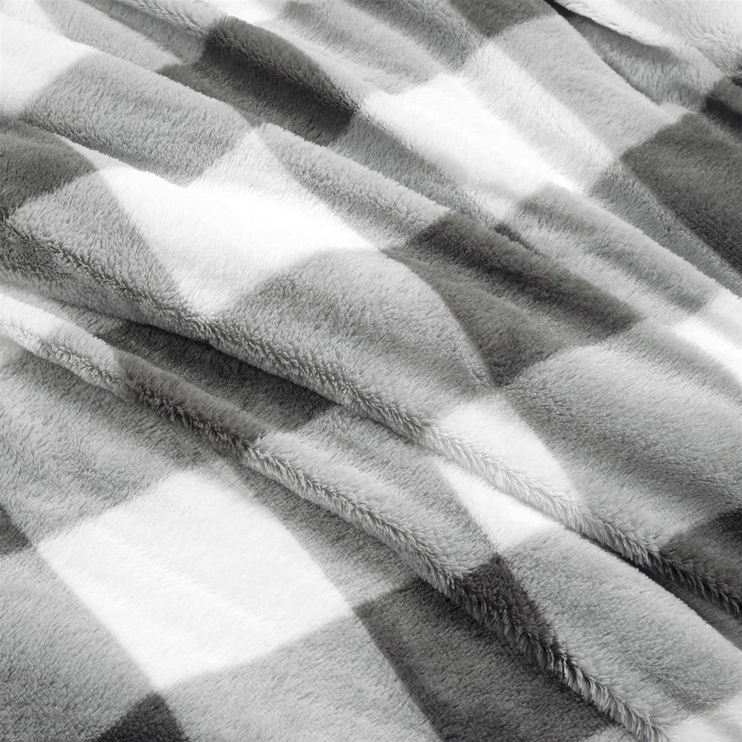 Full/Queen Size Plaid Soft Faux Fur Comforter Set in Black White Grey - PRHOMZ