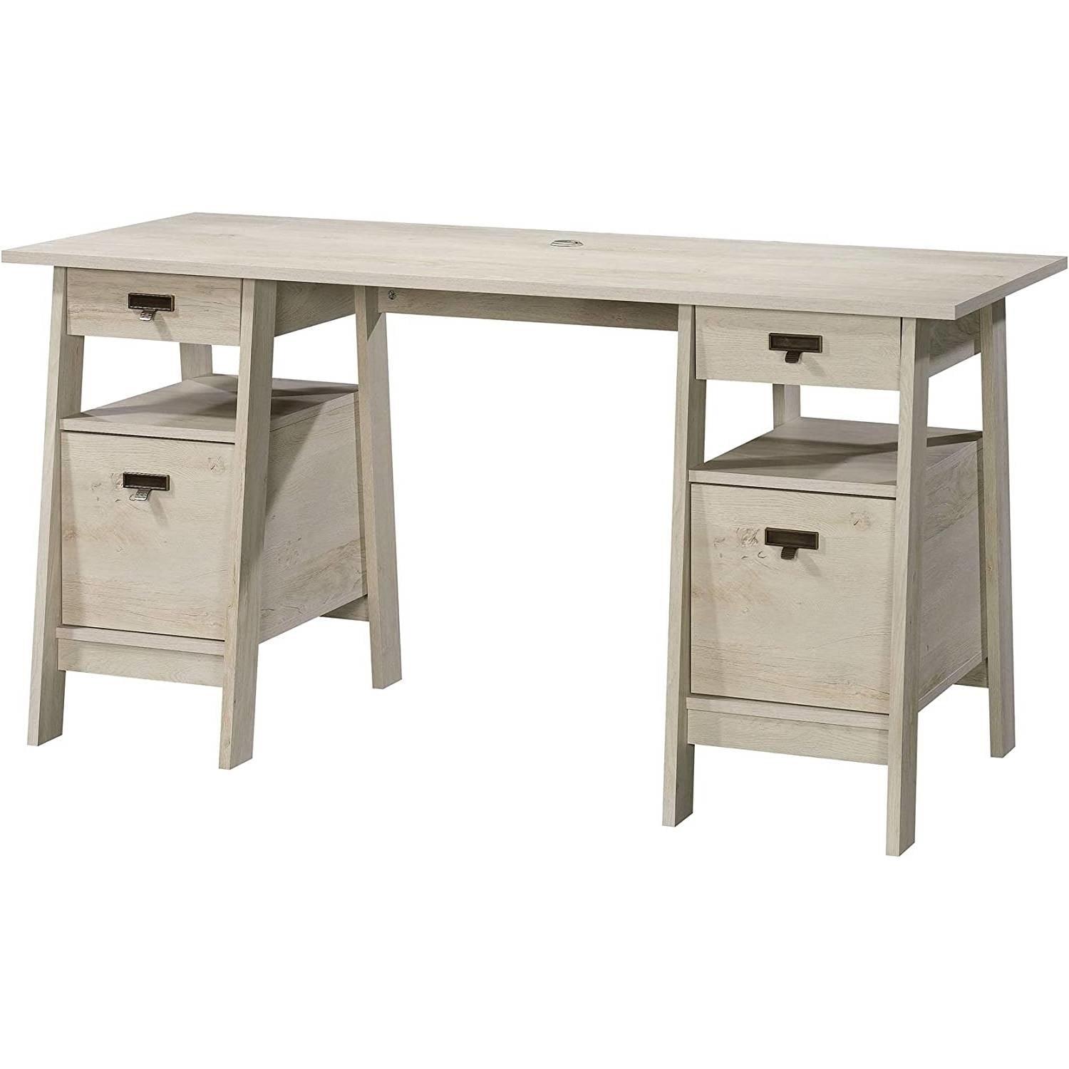 FarmHouse Chalky Oak Executive Desk w/ Filing Cabinets Storage - PRHOMZ