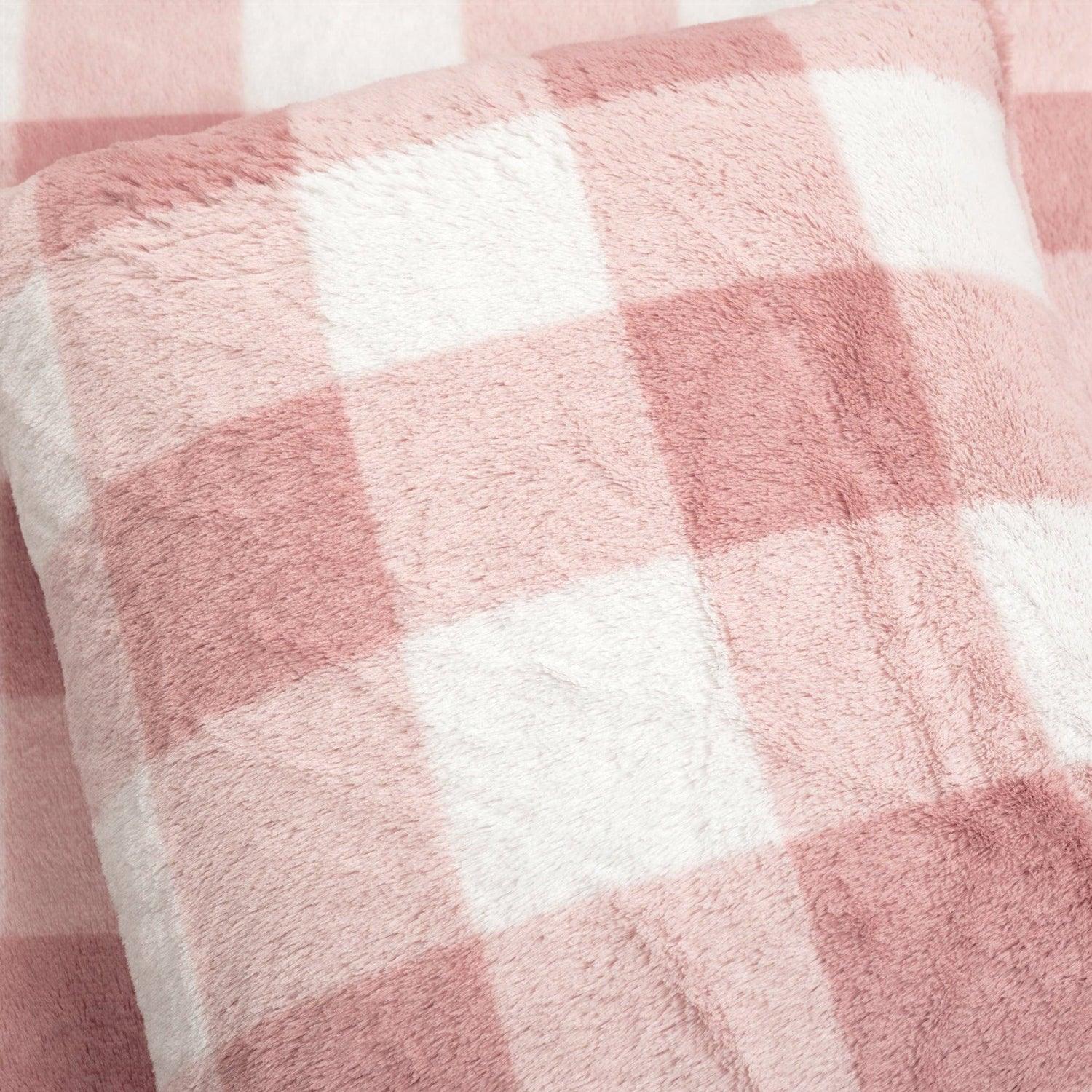 Full/Queen Size Plaid Soft Faux Fur Comforter Set Pink Blush - PRHOMZ