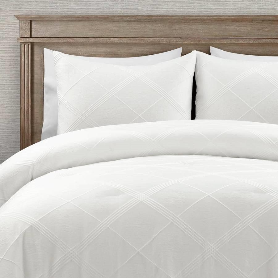 King/California King White Diamond Jacquard 3 PCS Comforter Set - PRHOMZ