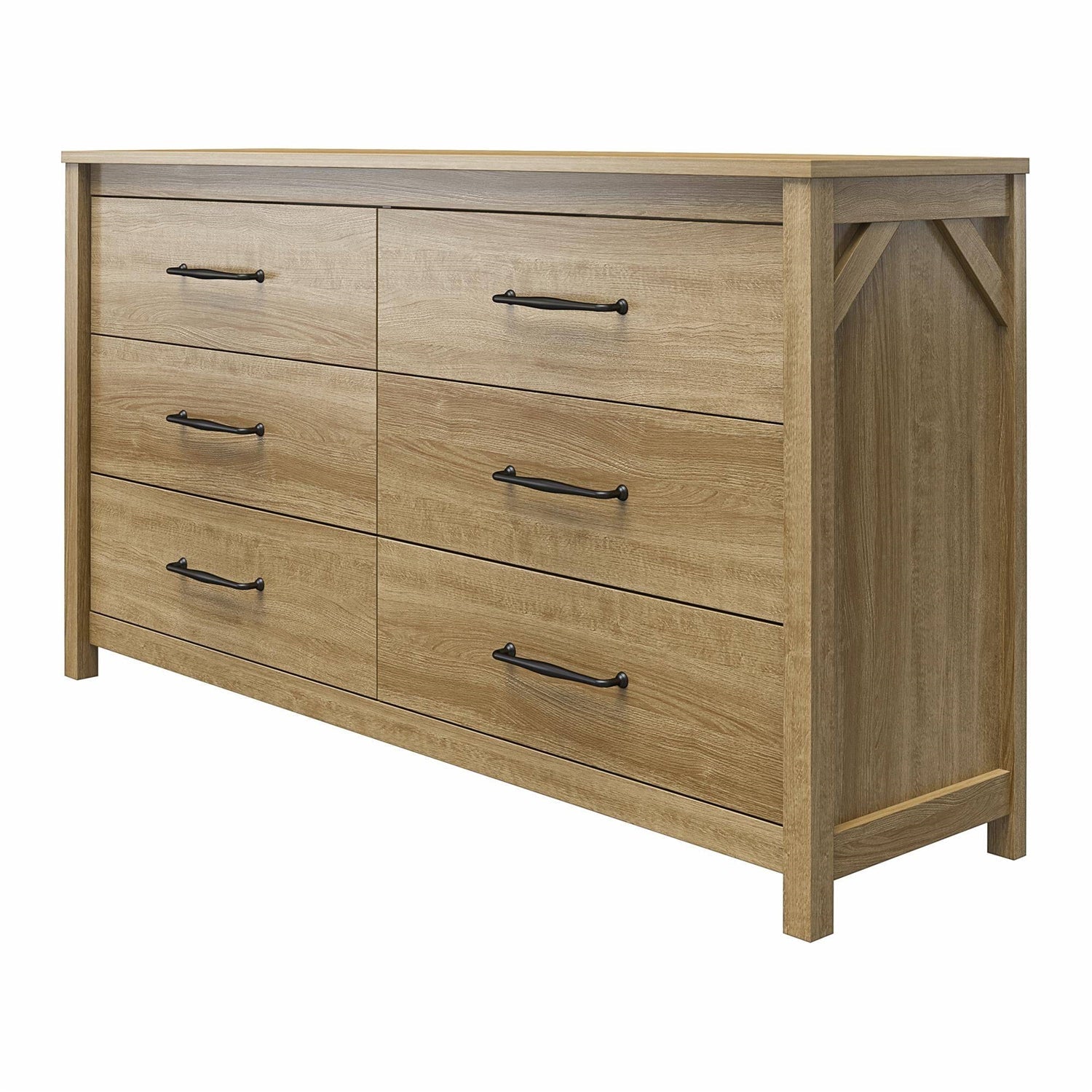 Rustic Farmhouse 6-Drawer Dresser in Natural Wood Finish-1