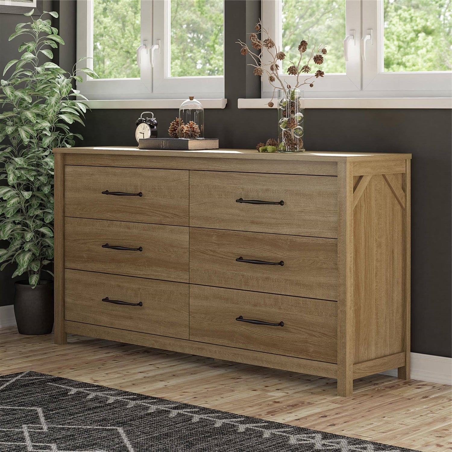 Rustic Farmhouse 6-Drawer Dresser in Natural Wood Finish-4