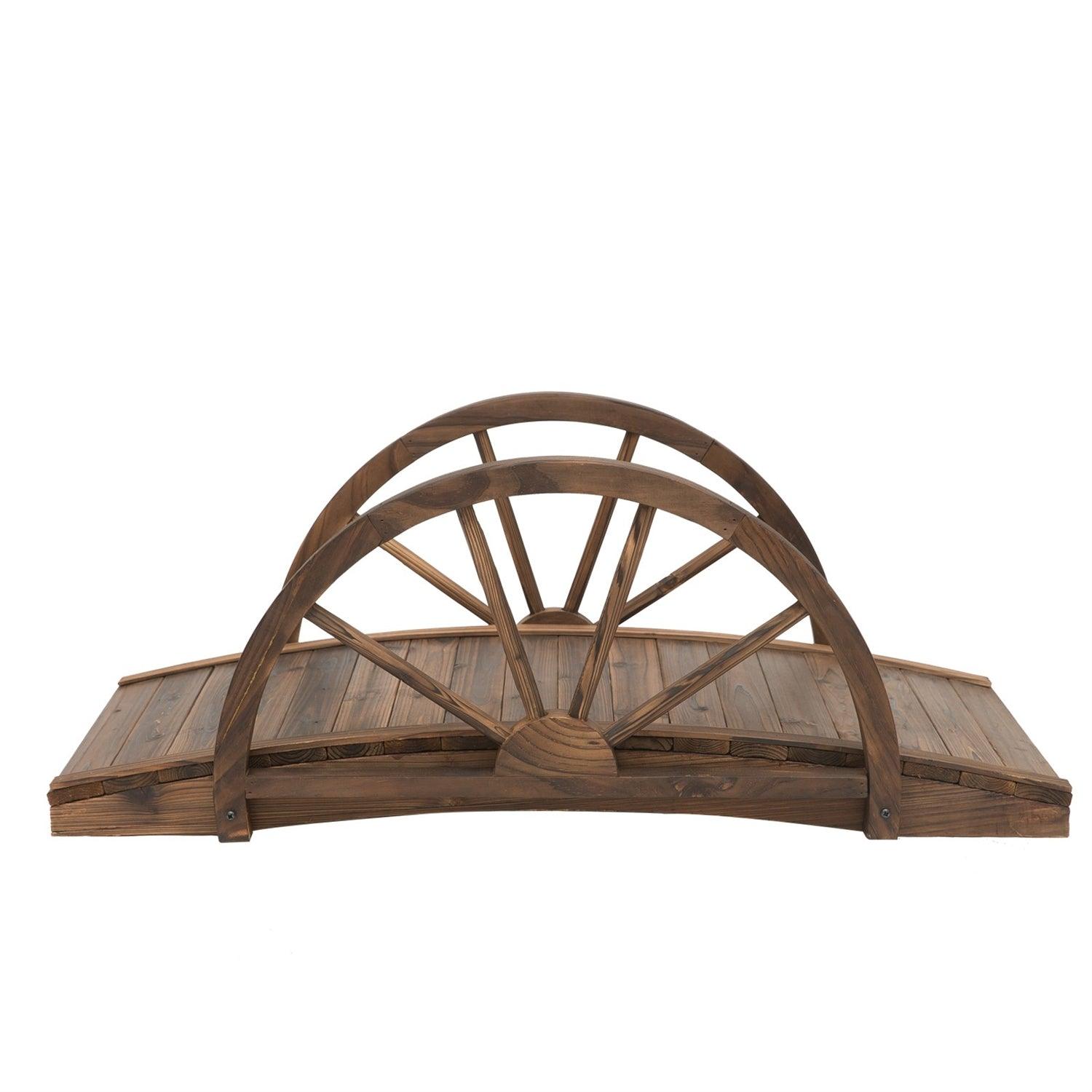 FarmHome 3.3ft Fir Wood Half Wheeled Stained Garden Bridge - PRHOMZ