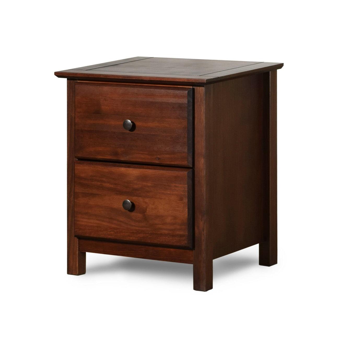 Farmhouse Solid Pine Wood 2 Drawer Nightstand in Cherry Finish - PRHOMZ