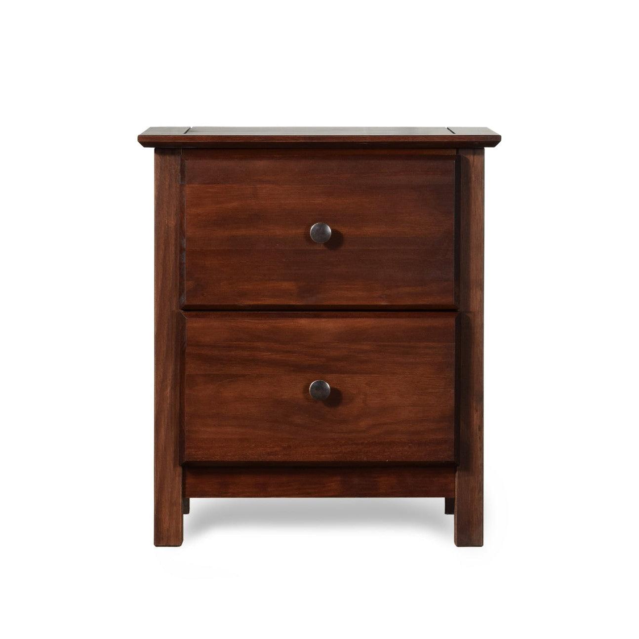 Farmhouse Solid Pine Wood 2 Drawer Nightstand in Cherry Finish - PRHOMZ