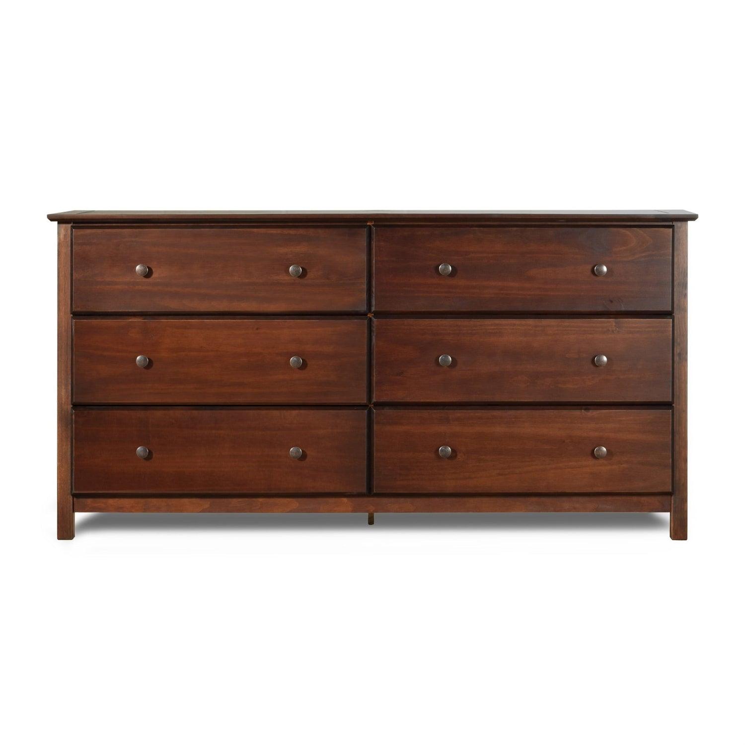 Farmhouse Solid Pine Wood 6 Drawer Dresser in Cherry Finish - PRHOMZ