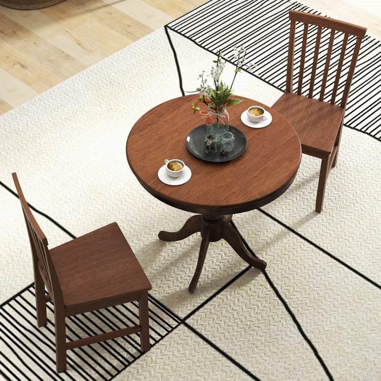 3-Piece Traditional Round Dining Table and 2 Chairs Set in Walnut Wood Finish - PRHOMZ