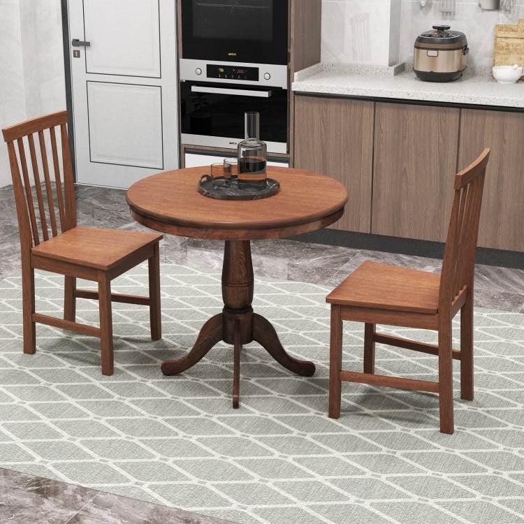 3-Piece Traditional Round Dining Table and 2 Chairs Set in Walnut Wood Finish - PRHOMZ