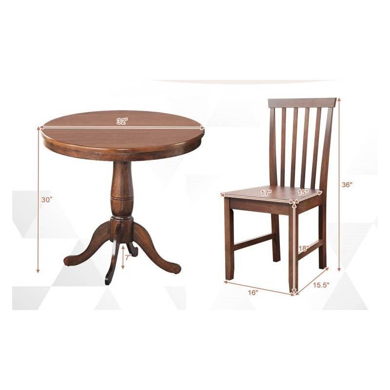 3-Piece Traditional Round Dining Table and 2 Chairs Set in Walnut Wood Finish - PRHOMZ