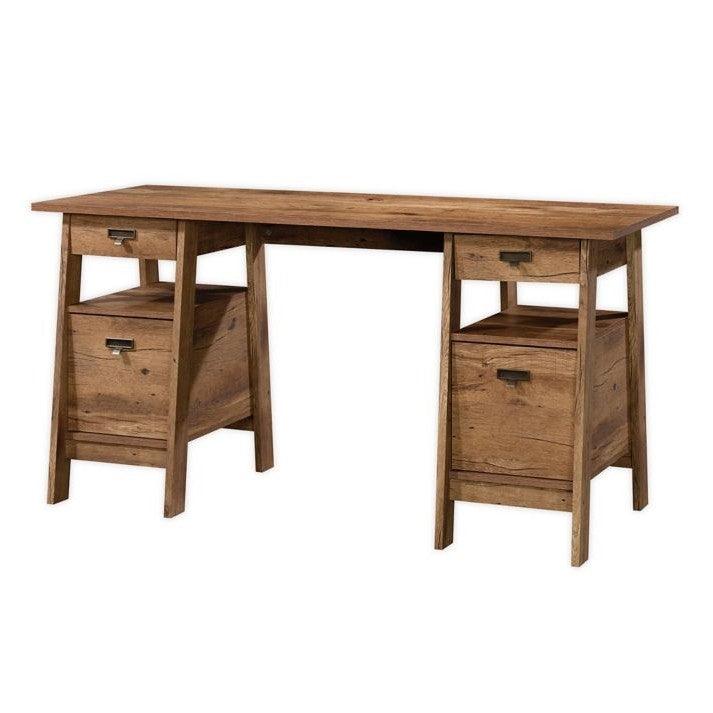 FarmHouse Rustic Oak Executive Desk w/ Filing Cabinets Storage - PRHOMZ