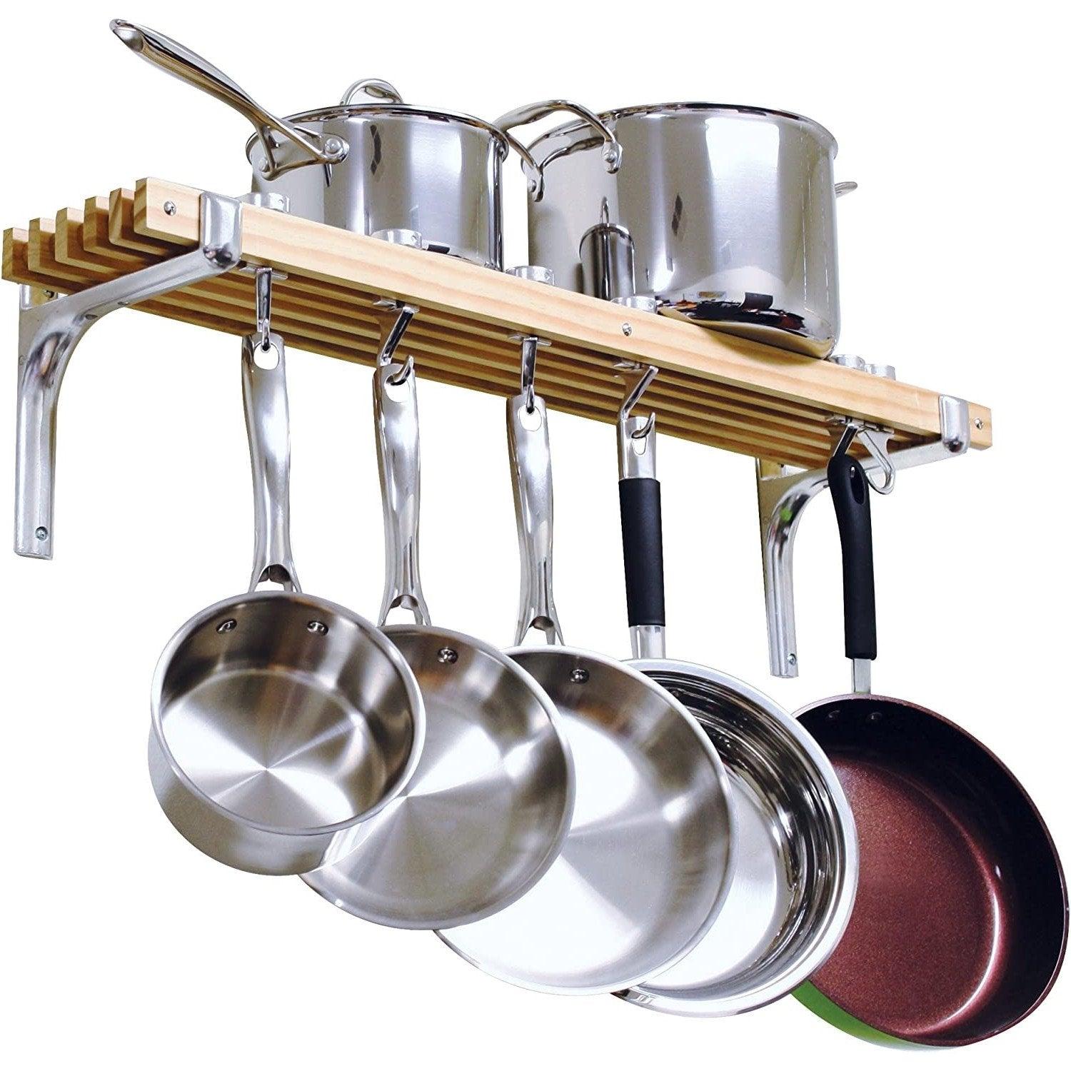 FarmHome Wooden Wall Mounted 6 Hooks Pot Rack - PRHOMZ