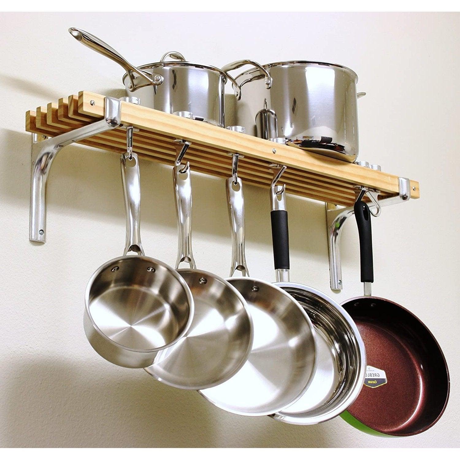 FarmHome Wooden Wall Mounted 6 Hooks Pot Rack - PRHOMZ