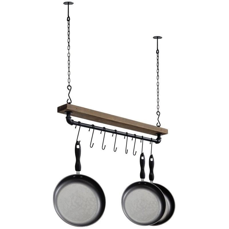 FarmHome Rustic Industrial 8 S-Hooks Ceiling Mounted Hanging Pot Rack - PRHOMZ