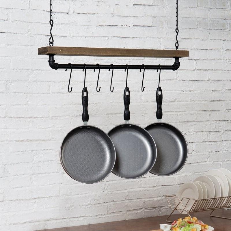 FarmHome Rustic Industrial 8 S-Hooks Ceiling Mounted Hanging Pot Rack - PRHOMZ