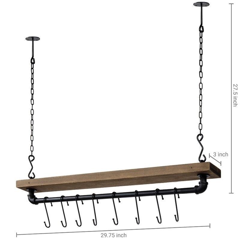 FarmHome Rustic Industrial 8 S-Hooks Ceiling Mounted Hanging Pot Rack - PRHOMZ