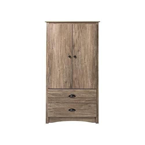 FarmHome Rustic 2 Drawer Bedroom Storage Armoire Grey Oak - PRHOMZ