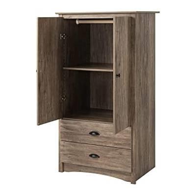 FarmHome Rustic 2 Drawer Bedroom Storage Armoire Grey Oak - PRHOMZ