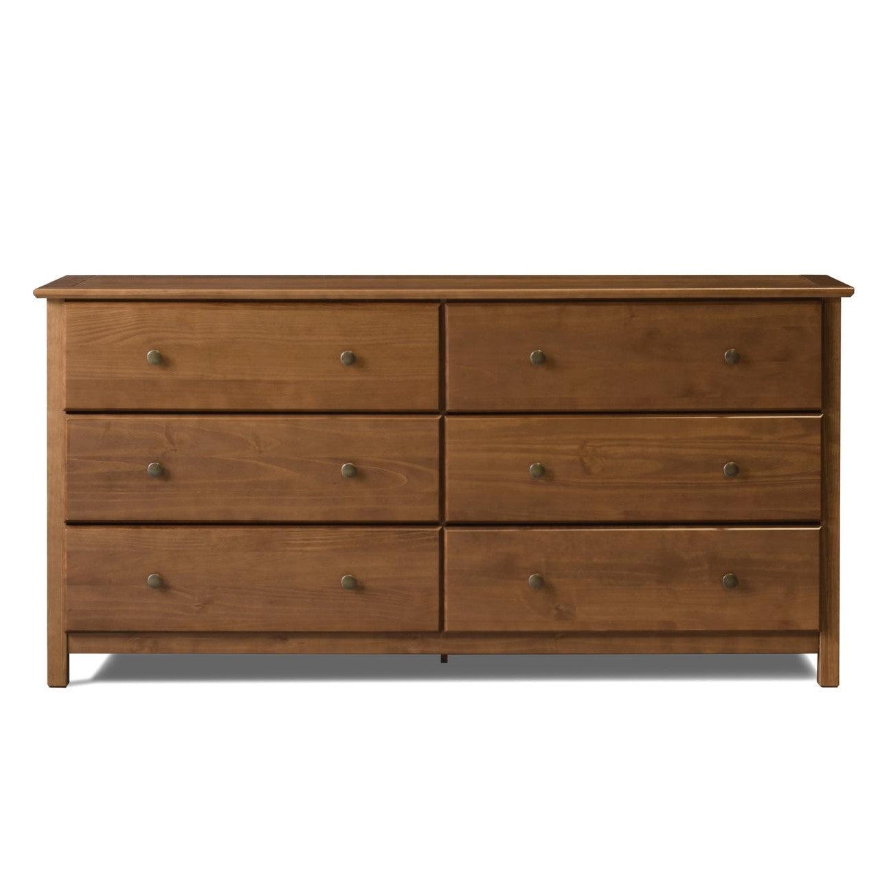 Farmhouse Solid Pine Wood 6 Drawer Dresser in Walnut Finish - PRHOMZ