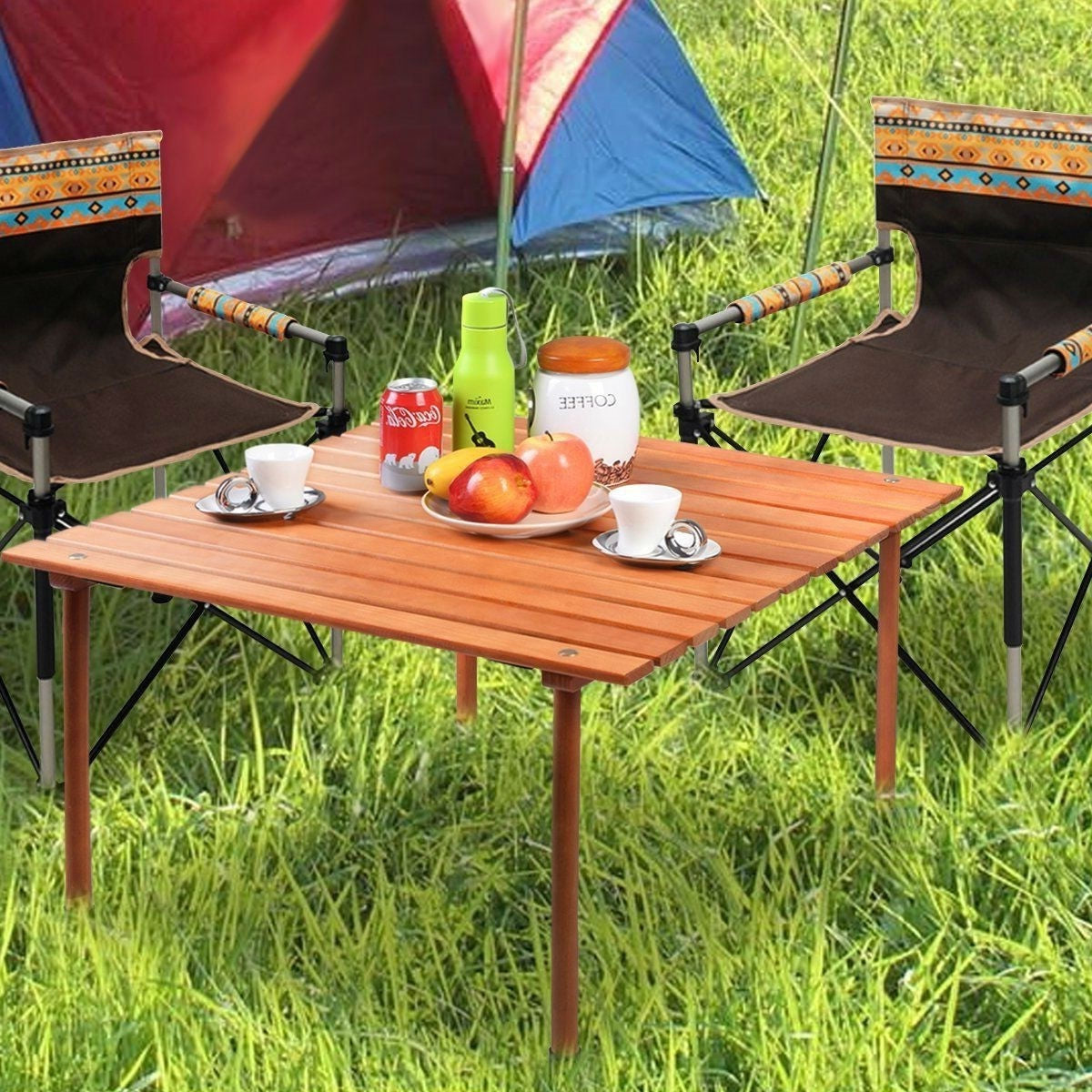 Outdoor Portable Roll-Up Folding Wood Patio Table with Carry Bag-4