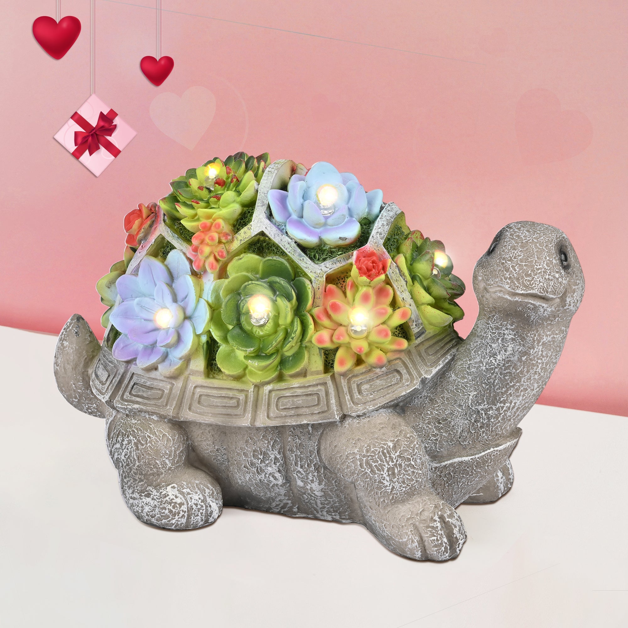 Gigalumi Solar Succulent Turtle Yard Statue Set (1 Pack)-0