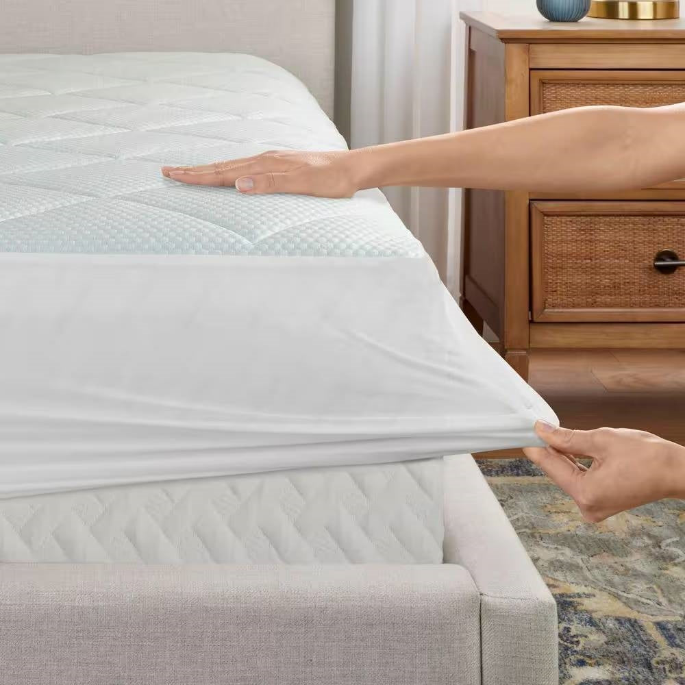 Full size Washable Quilted Mattress Pad with Elastic Fitted Skirt-0