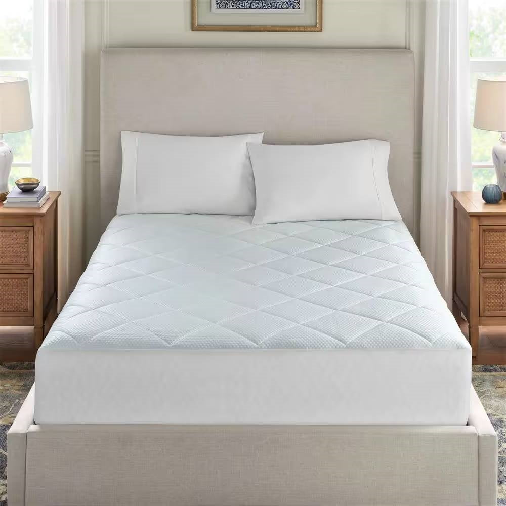 Full size Washable Quilted Mattress Pad with Elastic Fitted Skirt-1