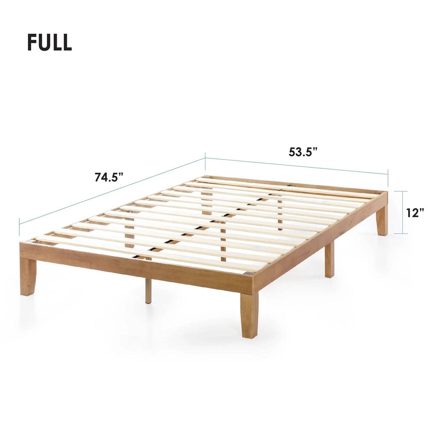 Full size Solid Wood Platform Bed Frame in Natural Wooden Finish - PRHOMZ