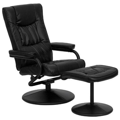 Black Faux Leather Recliner Chair with Swivel Seat and Ottoman - PRHOMZ