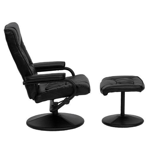 Black Faux Leather Recliner Chair with Swivel Seat and Ottoman - PRHOMZ