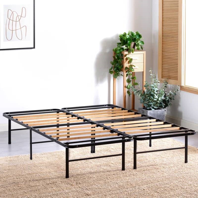 Full size Metal Bed Frame with Bamboo Wood Slats-0