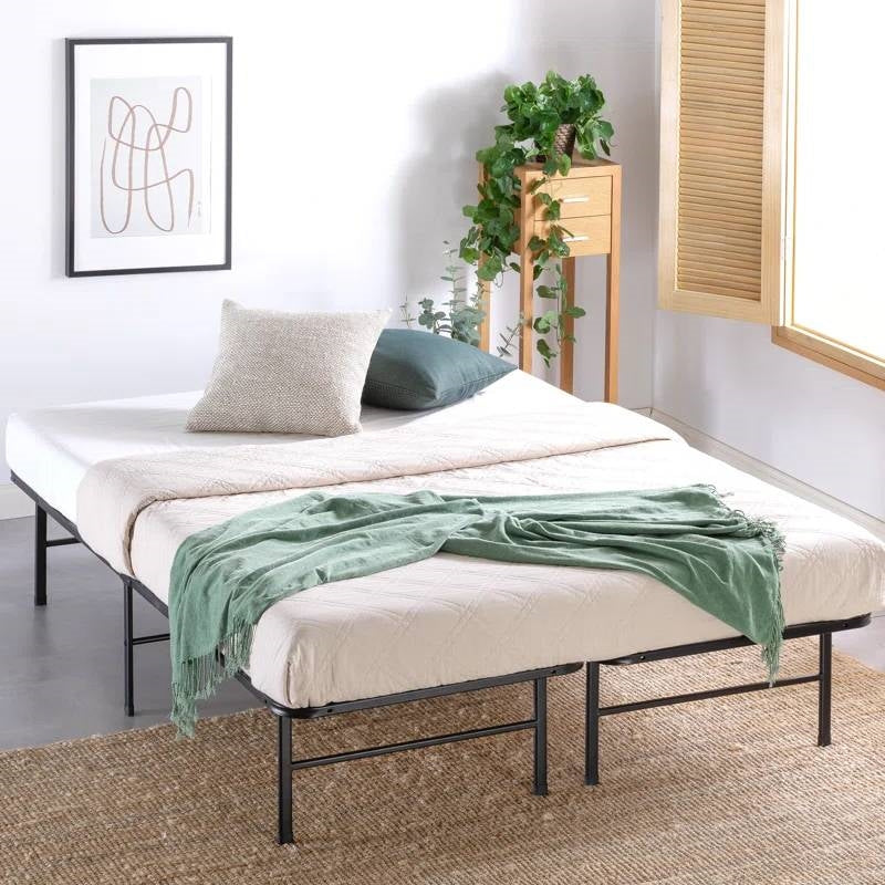 Full size Metal Bed Frame with Bamboo Wood Slats-2