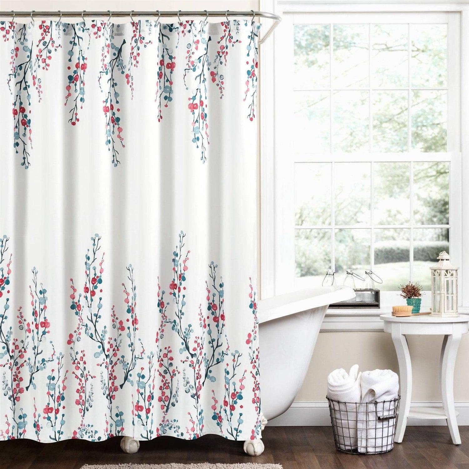 72-inch White Blue Coral Watercolor Floral Shower Curtain - PRHOMZ