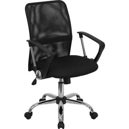 Black Mid-Back Mesh Office Chair with Chrome Finished Base - PRHOMZ