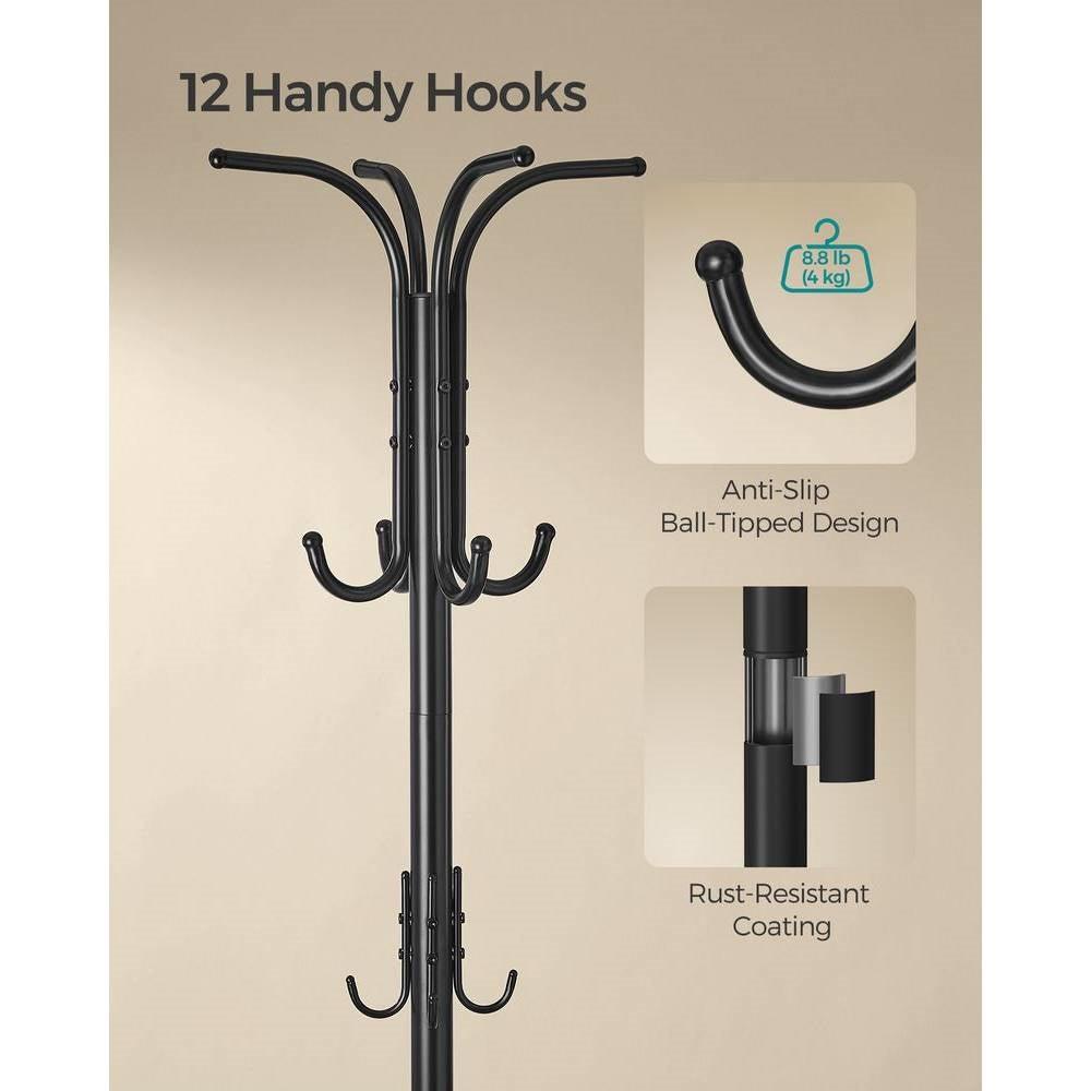 Heavy Duty Black Metal Coat Rack with Umbrella Holder - PRHOMZ