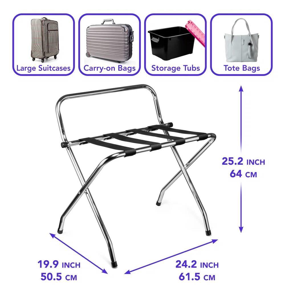 High Back Metal Folding Luggage Rack - PRHOMZ