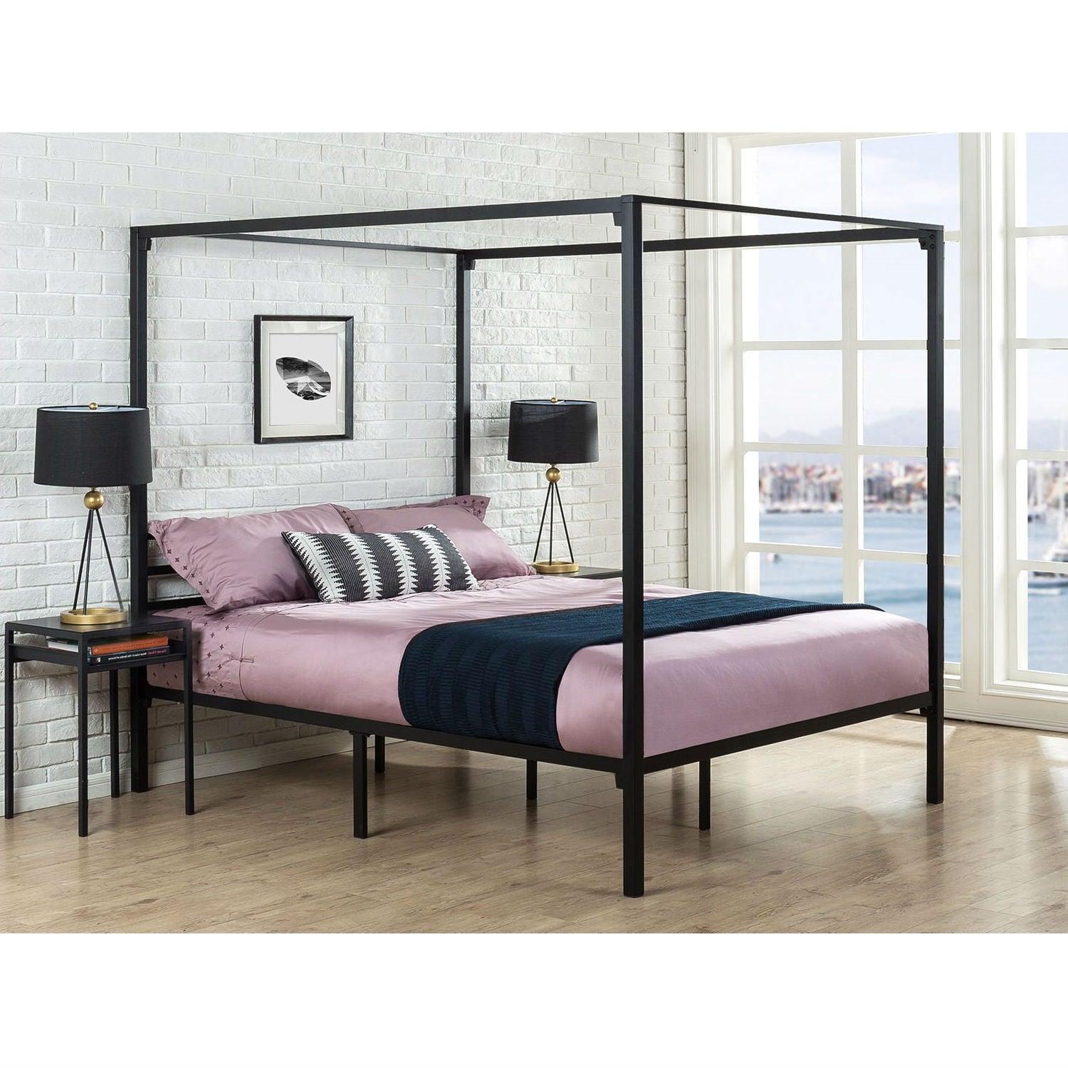 Full size Modern Black Metal Canopy Bed Frame - PRHOMZ