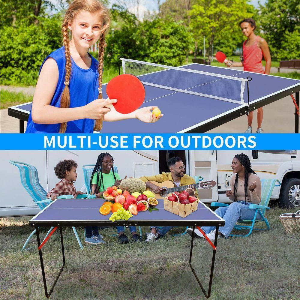 Folding 54-inch Blue Ping Pong Table Tennis Table Set with Net 2 and Paddles - PRHOMZ