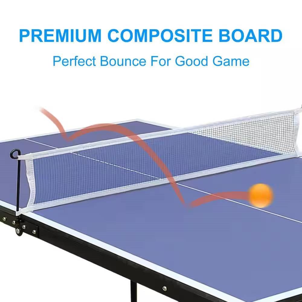 Folding 54-inch Blue Ping Pong Table Tennis Table Set with Net 2 and Paddles - PRHOMZ
