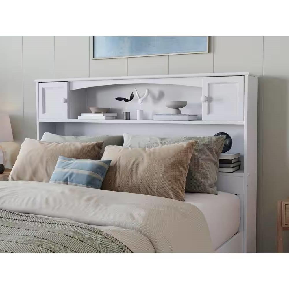 Full size Farmhouse Bookcase Headboard in White Wood Finish - PRHOMZ