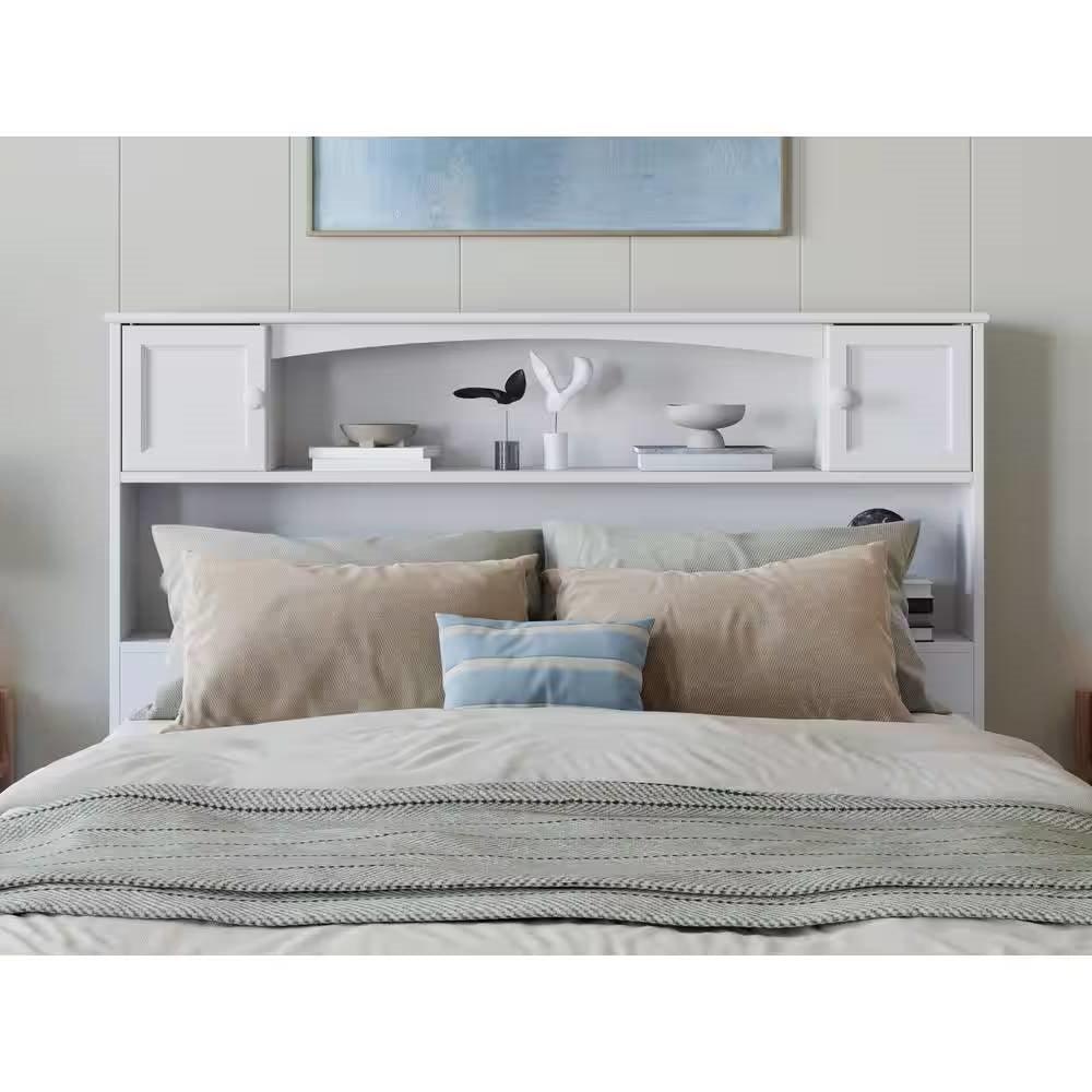 Full size Farmhouse Bookcase Headboard in White Wood Finish - PRHOMZ