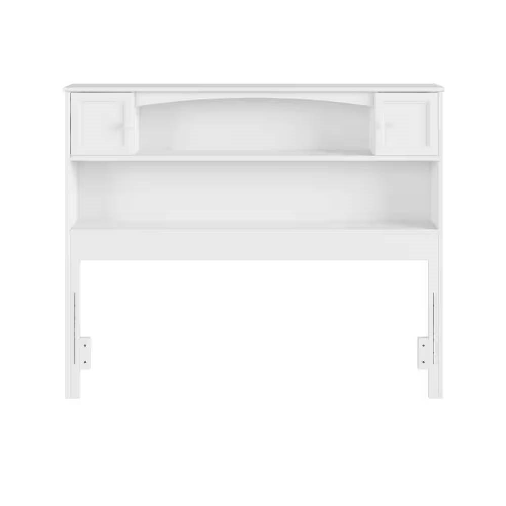 Full size Farmhouse Bookcase Headboard in White Wood Finish - PRHOMZ