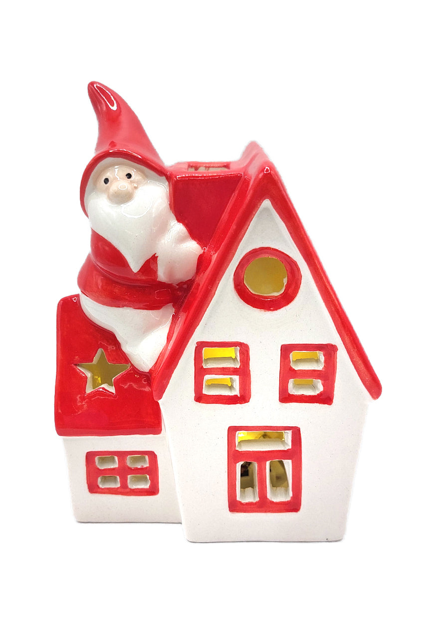 Christmas Ceramic Ornament - Christmas Cottage with Santa by Wizardi F07N7-6-1