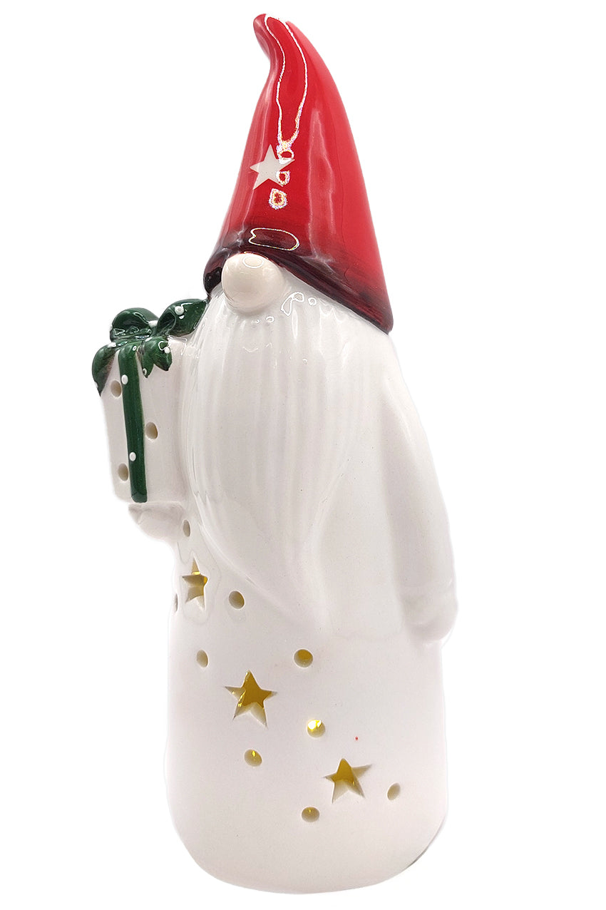 Christmas Ceramic Ornament - Christmas Gnome with Gift by Wizardi F07N7-2-2