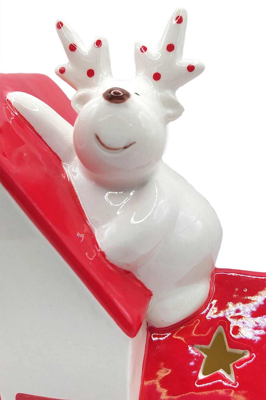 Christmas Ceramic Ornament - Christmas Cottage with Reindeer by Wizardi F07N7-3-2