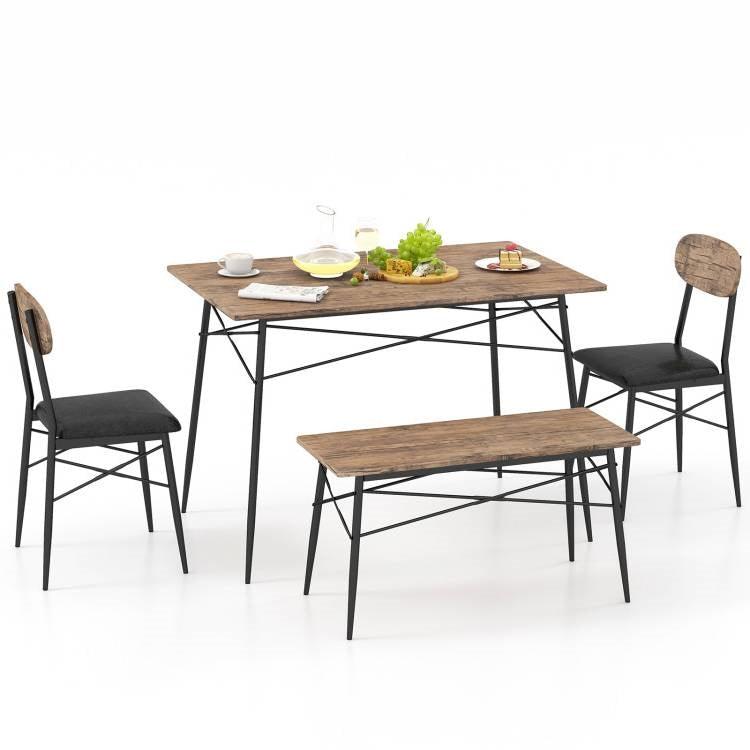 Modern 4-Piece Dining Set with Wood Top Table 2 Chairs and Bench - PRHOMZ