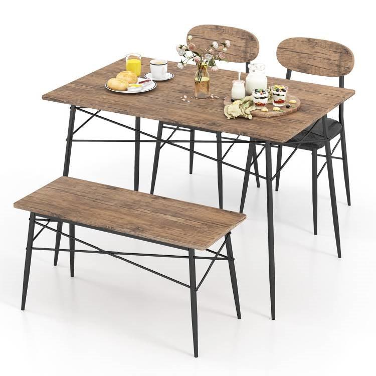 Modern 4-Piece Dining Set with Wood Top Table 2 Chairs and Bench - PRHOMZ